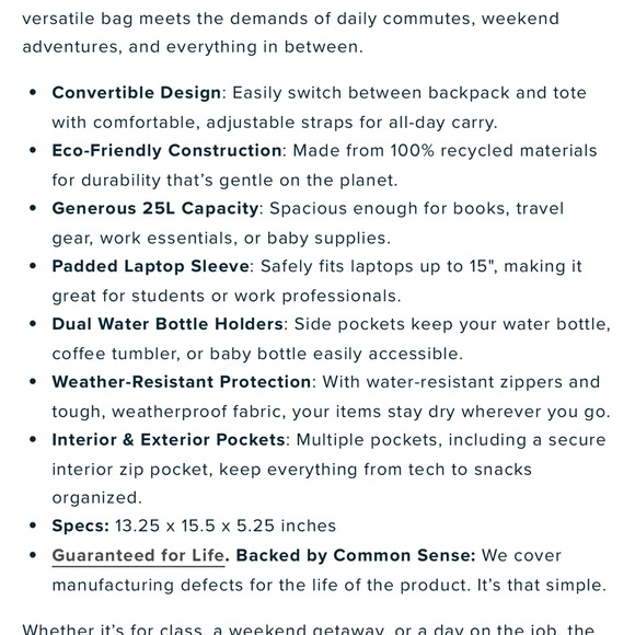 United by Blue (R)evolution™ 25L Convertible Carryall Backpack Tote Bag - Picture 4 of 5